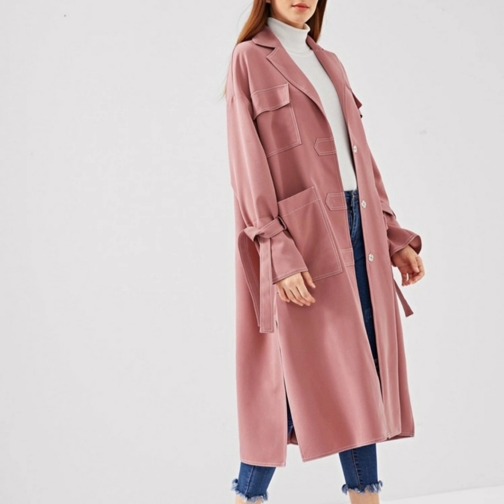 Over-size notch collar pocket hem coat